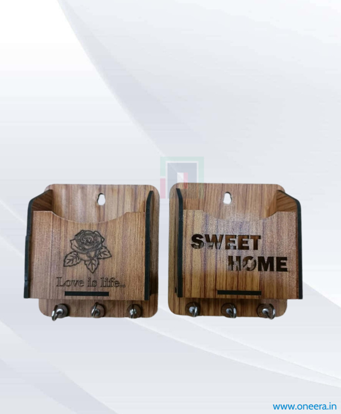 Oneera wooden Key holder cum Mobile holder
