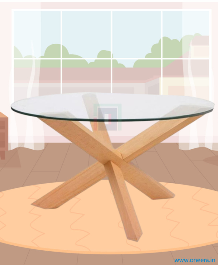 Oneera Wooden Round Glass Top Dining table