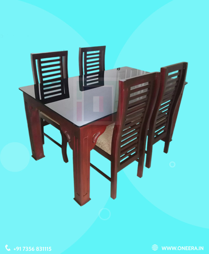 Rose Wood Finish Dining Table With 4 Chairs