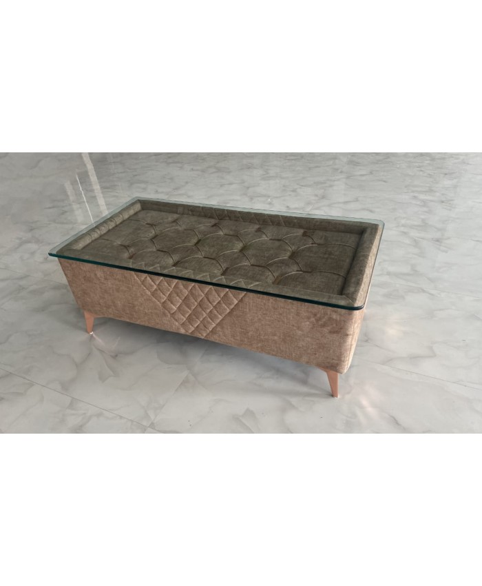 Suede fabric Coffee Table with top glass