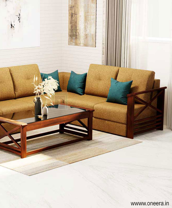 Oneera Wooden X Model Corner Sofa set with coffee table